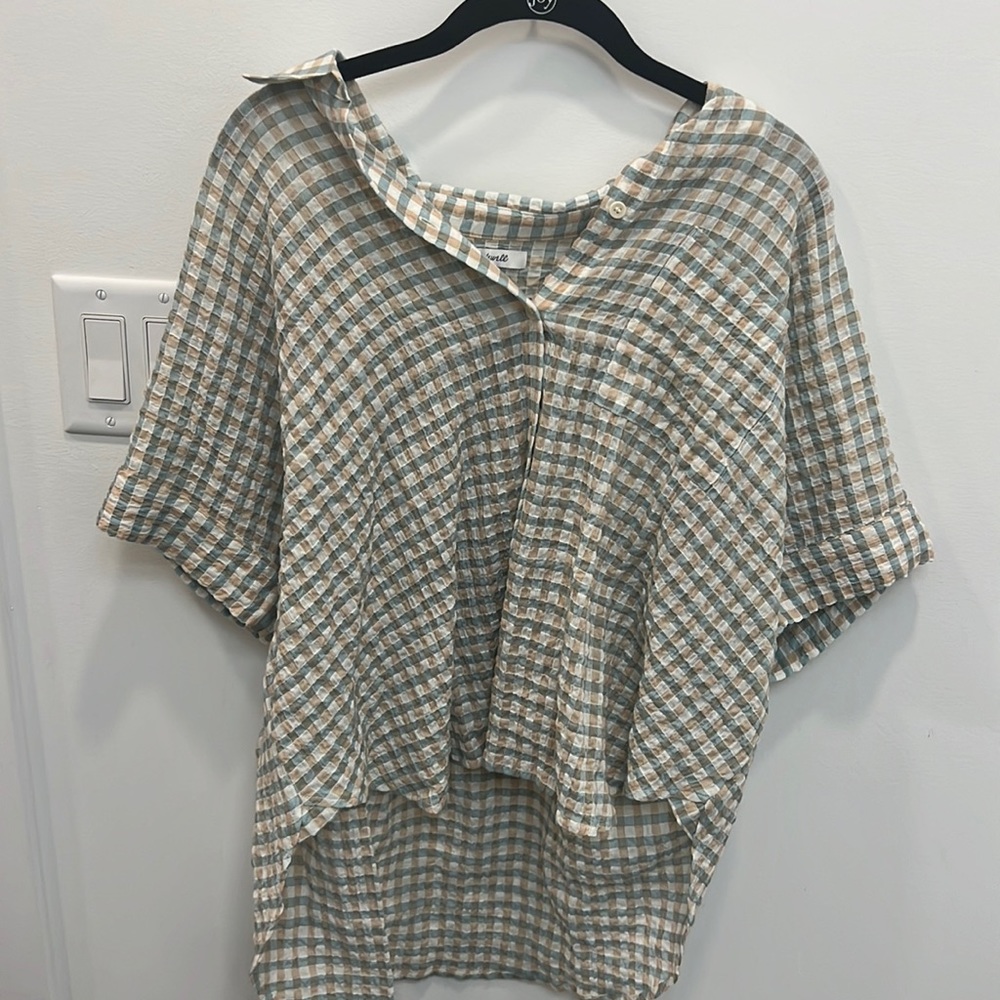 Madewell blue,beige and cream button up shirt